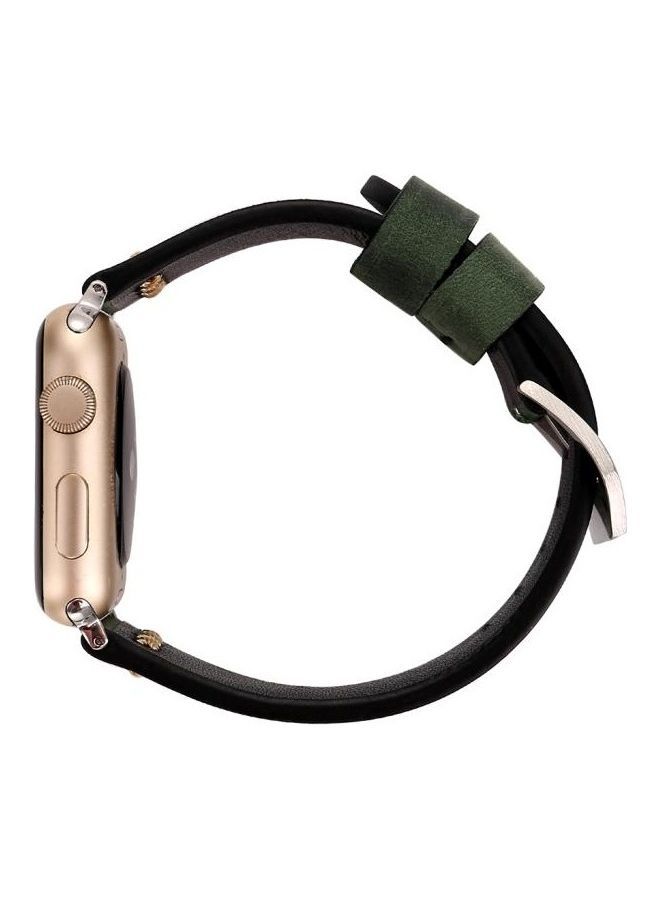 NIBEMINENT Retro XX Line Pattern Genuine Leather Wrist Watch Band For Apple Series 3/2/1 38mm Green - Image 5