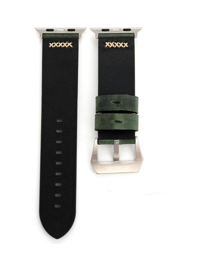 NIBEMINENT Retro XX Line Pattern Genuine Leather Wrist Watch Band For Apple Series 3/2/1 38mm Green - Image 3
