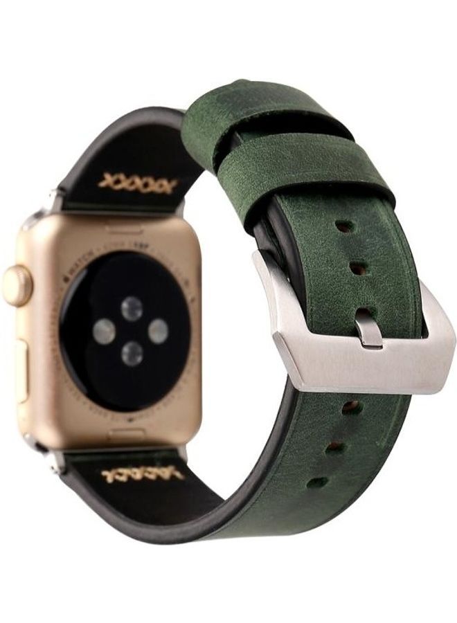 NIBEMINENT Retro XX Line Pattern Genuine Leather Wrist Watch Band For Apple Series 3/2/1 38mm Green - Image 4
