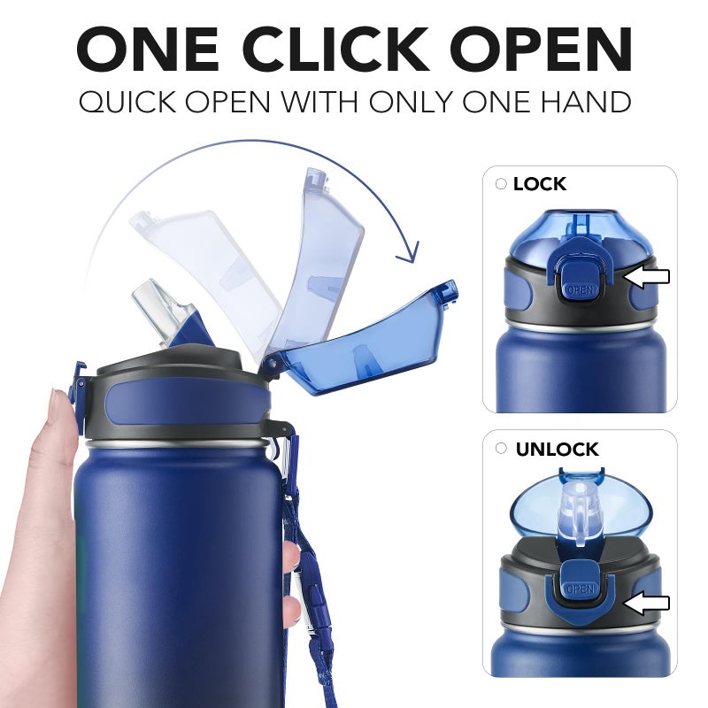 Enerbone 32 oz Insulated Water Bottle, Stainless Steel Bottle with Carrying Strap, Double-Wall Vacuum Insulation Design, Leakproof Sports Bottle with Straw, Keep Drinks Cold or Hot for Hours - Image 3