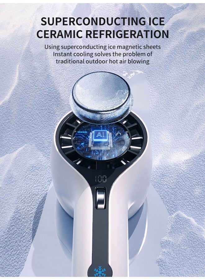 SJet Ice Cooling Handheld Fan, 3s Instant Cool Down Refrigerating Ice Rubbing Pad, Speed(1-100) Adjustable Wind Levels, Portable Mini Air Conditioner Fan (White) - Image 2