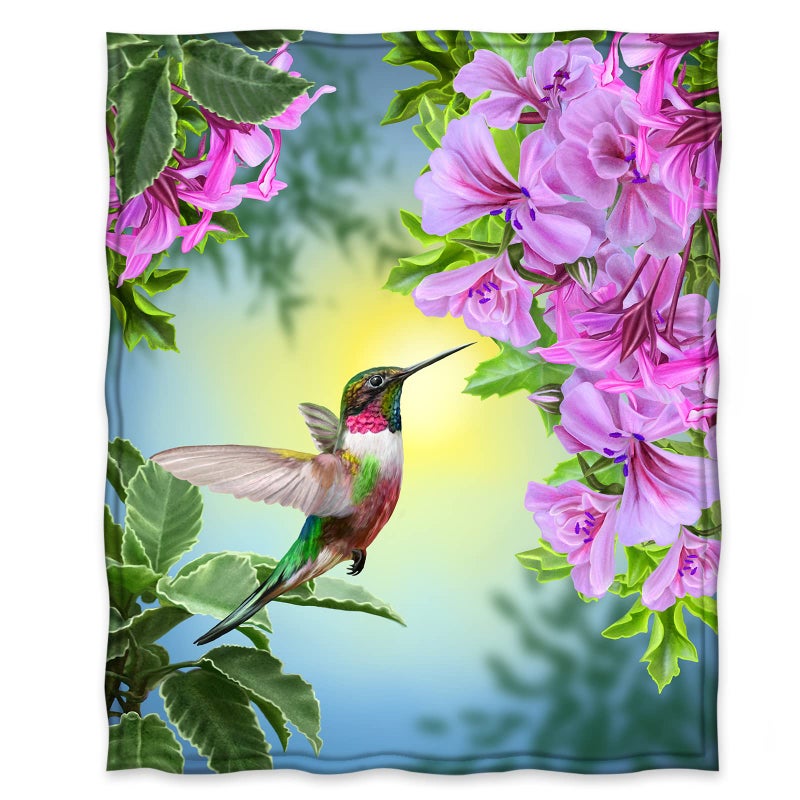 Jekeno Hummingbird Floral Blanket Gifts for Women Kids Girls Pink Flowers Bird Home Bedroom Decor Soft Cozy Lightweight Plush Throw Blanket 60""x80"" - Image 2