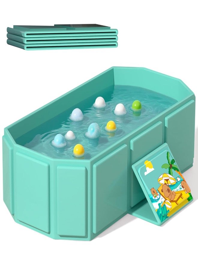 ROUSKY Portable Folding Baby Bath Tub, 29.5L x 17.7W x 9.8H inches, Suitable for 0-6 Years, Pink/Mint Green (Green) - Image 1