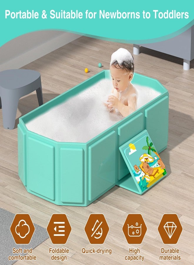 ROUSKY Portable Folding Baby Bath Tub, 29.5L x 17.7W x 9.8H inches, Suitable for 0-6 Years, Pink/Mint Green (Green) - Image 4