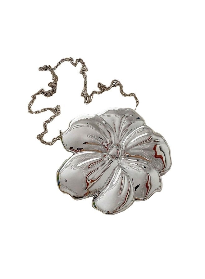 MakeMeChic Women's Floral Shape Crossbody Handbag Metallic Evening Bag Party Clutch Purses Silver One Size - Image 1