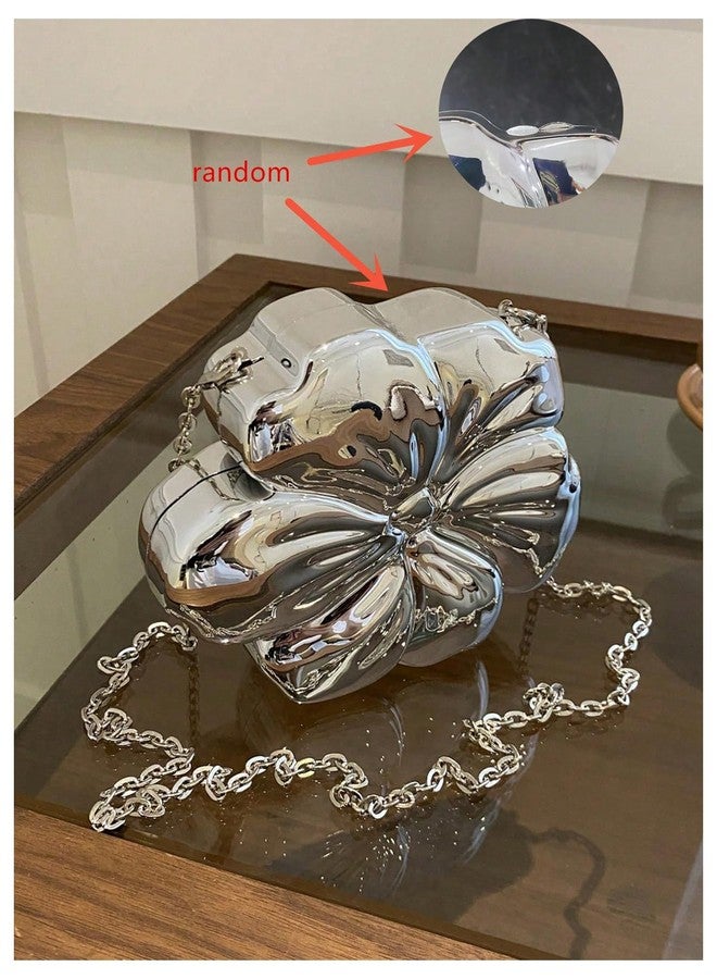 MakeMeChic Women's Floral Shape Crossbody Handbag Metallic Evening Bag Party Clutch Purses Silver One Size - Image 2