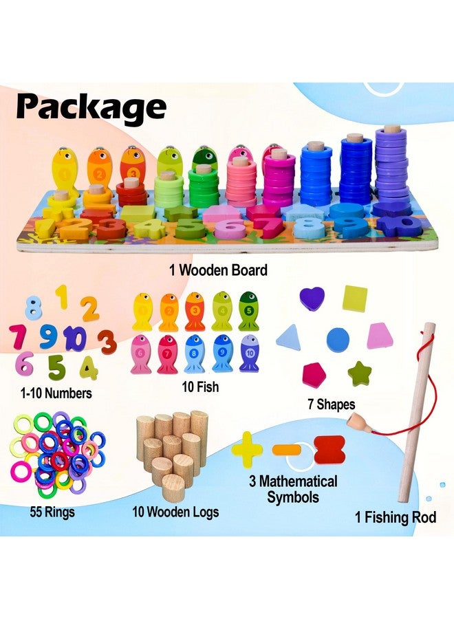 ويش كي لعبة لوح تعليمي خشبي متعدد الوظائف 6 في 1 من ويشكي، أرقام، أشكال، لعبة صيد، تكديس، لعبة مونتيسوري، ألعاب تعليمية للأطفال، متعدد الألوان، 3 سنوات فأكثر (عبوة من قطعة واحدة) - Image 5