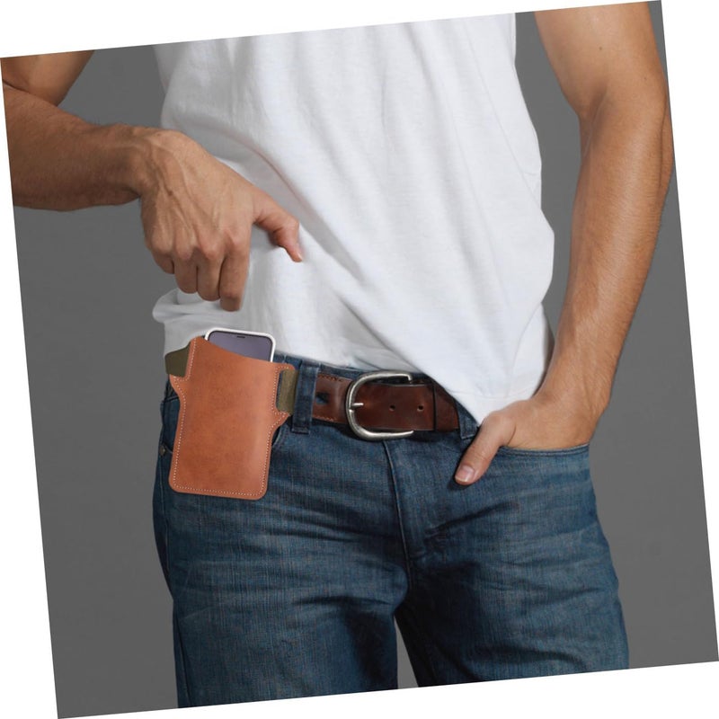 Convenient Dark Brown Cell Phone Waist Bag Multi-functional Protective Pouch for Outdoor Activities Practical Mobile Phone Storage for Men and Boys Durable Design - Image 5