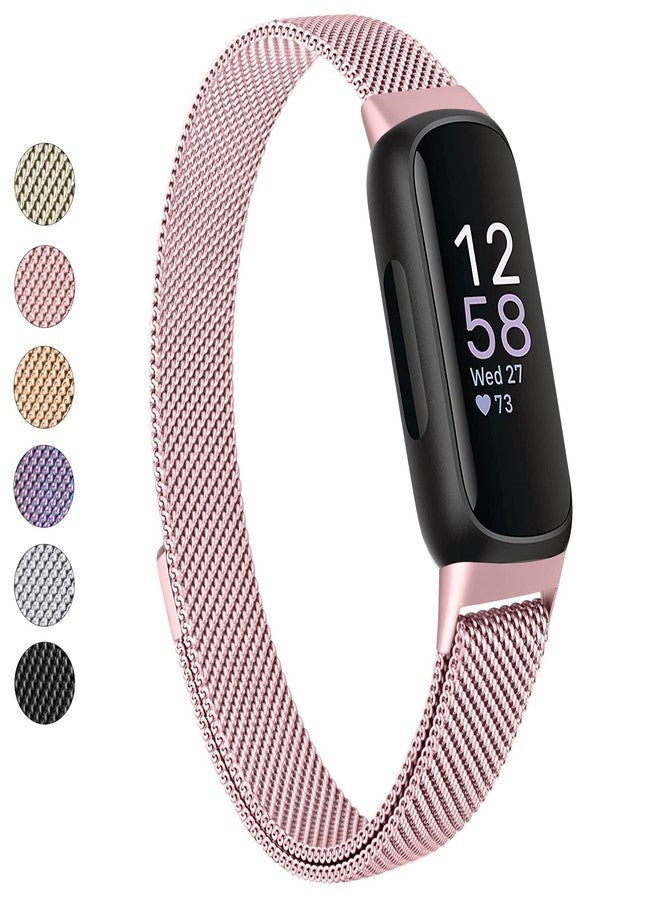 Vanjua for Fitbit Inspire 3 Bands Women Men, Stainless Steel Metal Mesh Loop Adjustable Magnetic Wristband Replacement Straps Compatible with Fitbit Inspire 3 Fitness Tracker (Rose Pink) - Image 1
