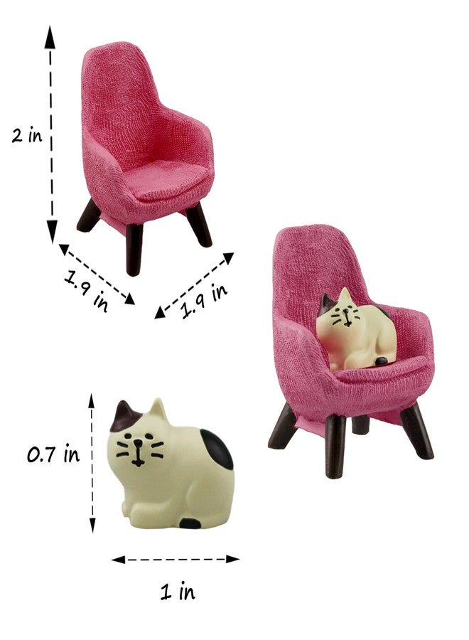 Refintural Miniature Cat Figurines with Small Sofa - Resin Mini Cat Figures, Kitten Miniature Desk Accessories - Perfect Cute Cat Gift for Cat Lovers (Pink Sofa) - Image 2