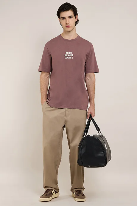 أر أند بي Typography Print T-Shirt with Crew Neck and Short Sleeves