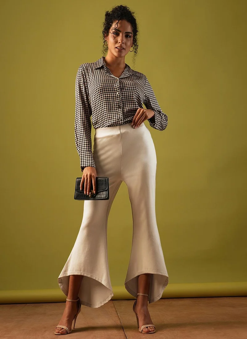 جلو باص جلوبس نسائي سادة مطاطي بخصر متوسط، أرجل واسعة، ستايل حفلات، تريجينجز