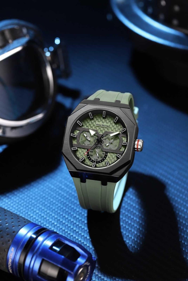Daniel Hechter Paris kleber Collection Sporty Multifunction Watch for Men with Checkered Geometric Dial, Day & Date Display and Durable Silicon Strap - Image 3