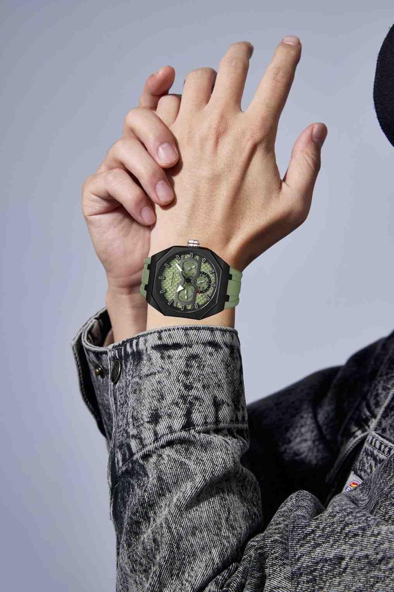 Daniel Hechter Paris kleber Collection Sporty Multifunction Watch for Men with Checkered Geometric Dial, Day & Date Display and Durable Silicon Strap - Image 2