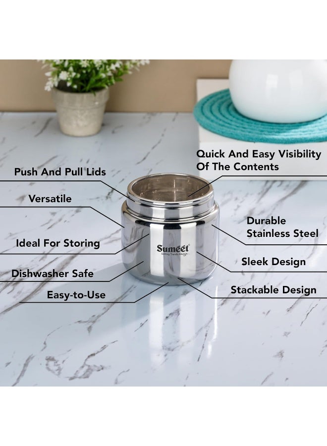 Sumeet Stainless Steel Canisters – Set of 6 (1450ml each), BENI Shape, See-Through Lid, Airtight & Leak-Proof, Corrosion-Resistant, Dishwasher Safe for Storing Leftovers & Meal Prep - Image 2
