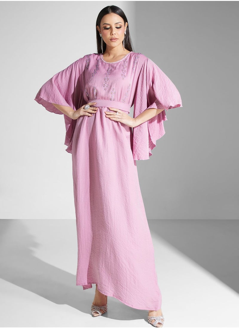 hayas closet - Belted Flared Sleeve Jalabiya - Image 1