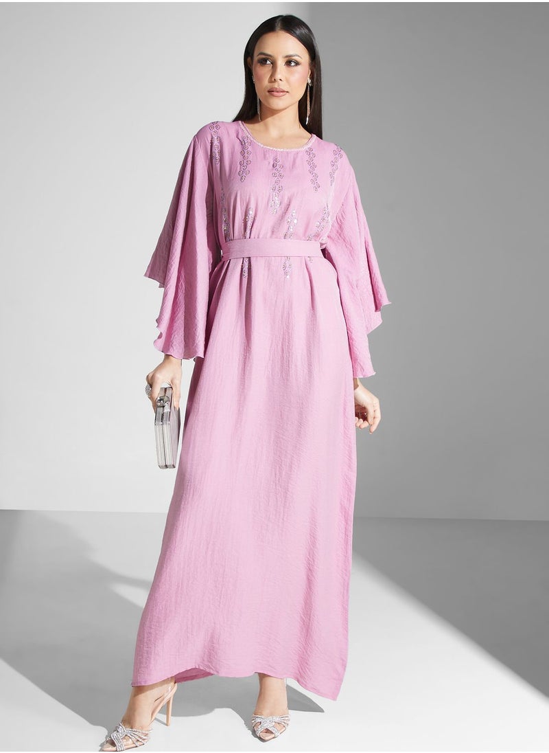 hayas closet - Belted Flared Sleeve Jalabiya - Image 1