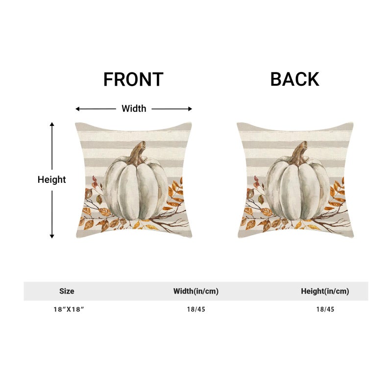 AEIOAE Fall Pillow Covers 18x18 Inch Set of 2 Watercolor Pumpkin Throw Pillows Case Grey Stripes Autumn Flowers Decorative Farmhouse Harvest Decor Cushion Covers for Home Sofa Bed Couch - Image 5