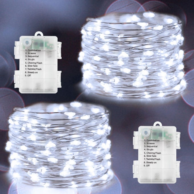 2 PACK FAIRY LIGHTS BATTERY OPERATED 100 LED 33FT SILVER WIRE STRING LIGHTS AUTO TIMER 8 MODES WATERPROOF MINI STRING LIGHTS FOR INDOOR GARDEN YARD FENCE WEDDING DECOR COOL WHITE