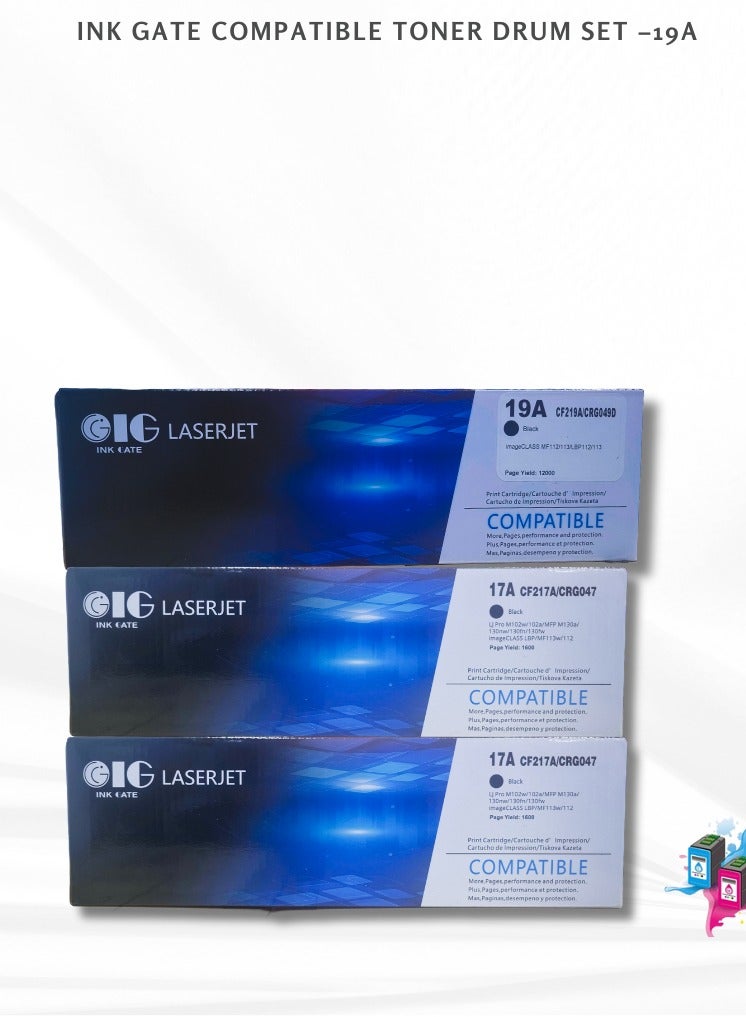 IG Compatible 2+1 Toner & Drum Combo – 2x CF217A / CRG047D Toners + 1x CF219A / CRG049D Drum – For HP & Canon Printers – 1600 Pages per Toner - Image 2