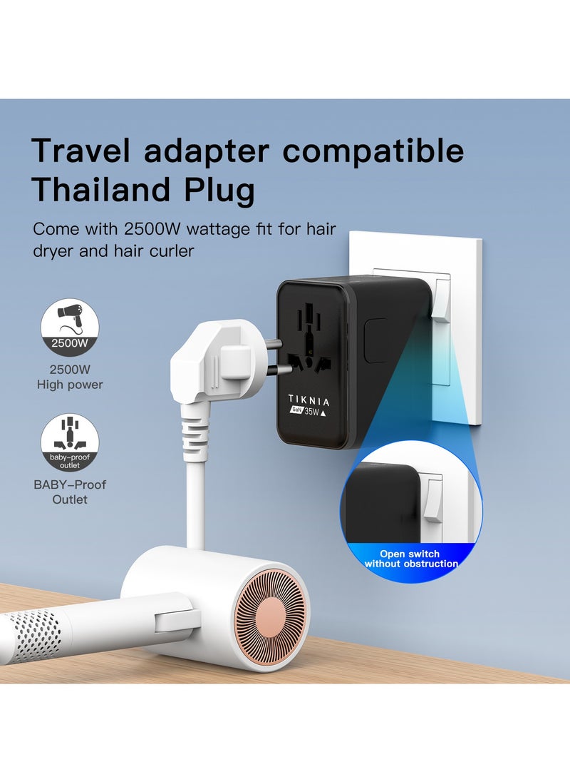 TIKNIA 2025 Upgraded Quick Charge PD 3.0 Universal Travel Plug Adapter, Suit More Than 180 Countries All in One Outlets True 35W GaN3 Tech for Apple Samsung Etc and Tablets Laptops  - Image 5