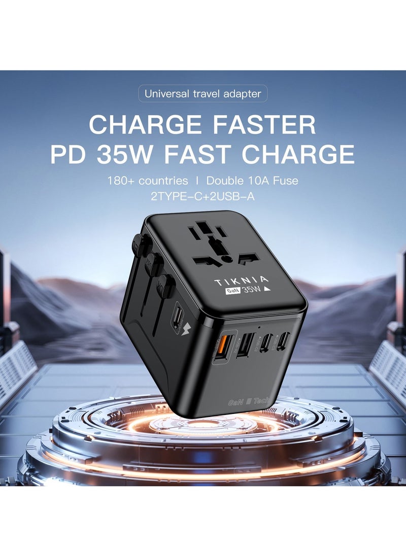 TIKNIA 2025 Upgraded Quick Charge PD 3.0 Universal Travel Plug Adapter, Suit More Than 180 Countries All in One Outlets True 35W GaN3 Tech for Apple Samsung Etc and Tablets Laptops  - Image 4