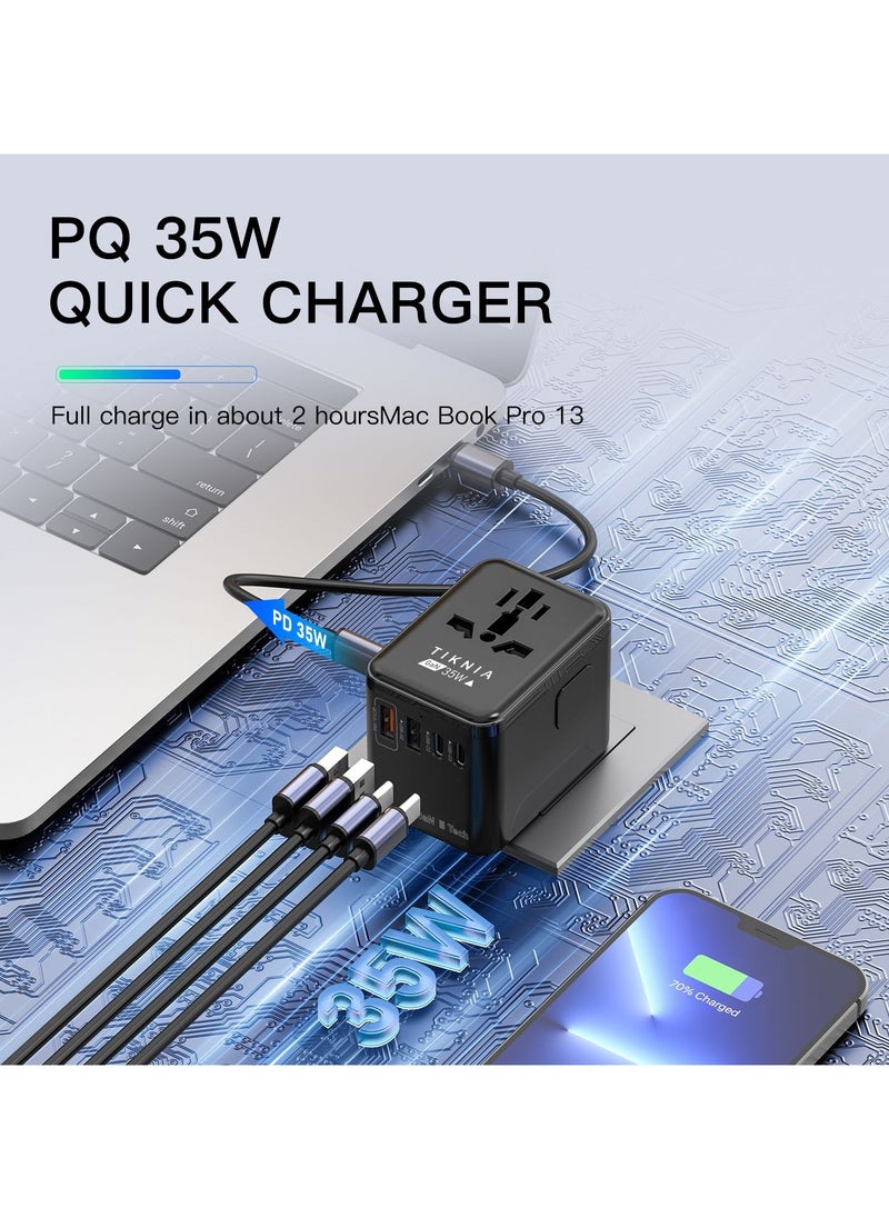 TIKNIA 2025 Upgraded Quick Charge PD 3.0 Universal Travel Plug Adapter, Suit More Than 180 Countries All in One Outlets True 35W GaN3 Tech for Apple Samsung Etc and Tablets Laptops  - Image 2