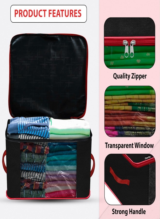 Storite 5 Pack Nylon Underbed Storage Bags for Clothes with Zipper & Handle | Moisture-Proof Wardrobe Organizer Box for Sarees, Blankets & Toys | Foldable Cloth Storage Bags (Red & Black, 38x35x23 cm) - Image 4