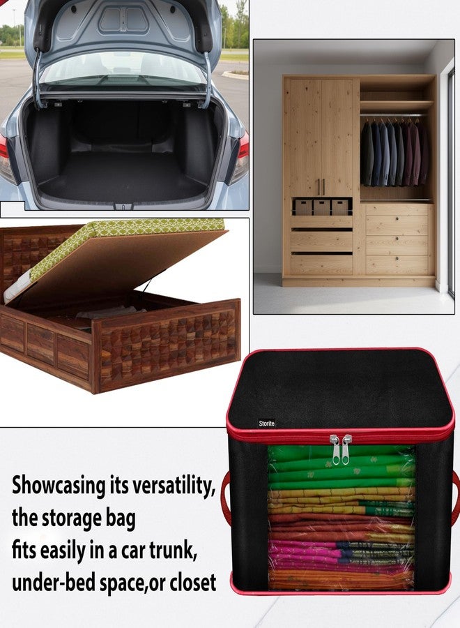 Storite 5 Pack Nylon Underbed Storage Bags for Clothes with Zipper & Handle | Moisture-Proof Wardrobe Organizer Box for Sarees, Blankets & Toys | Foldable Cloth Storage Bags (Red & Black, 38x35x23 cm) - Image 5