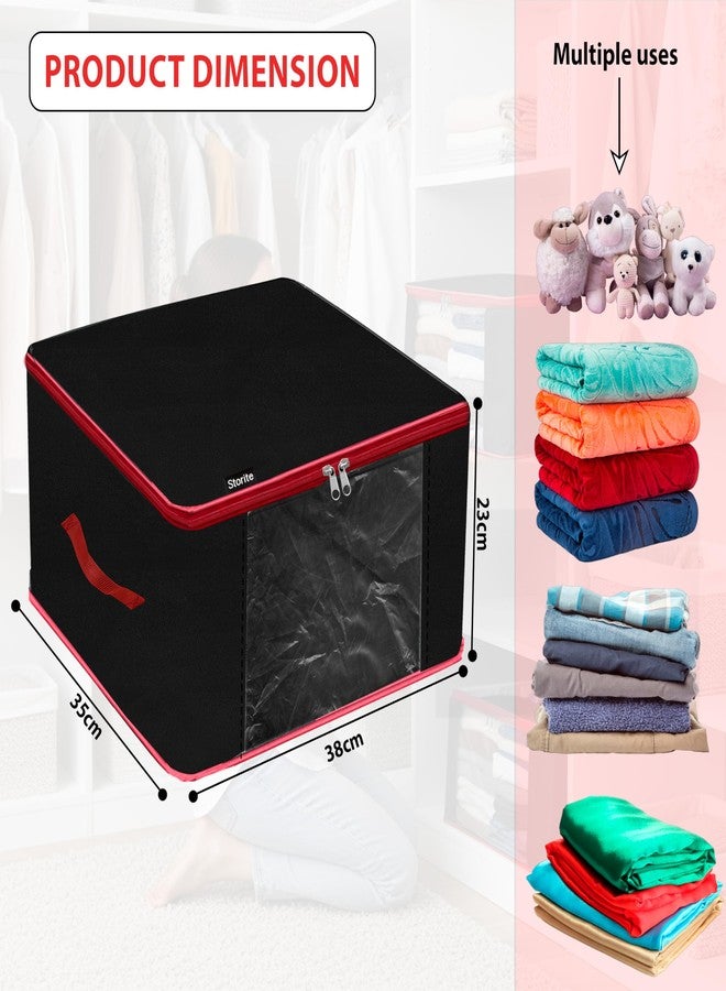 Storite 5 Pack Nylon Underbed Storage Bags for Clothes with Zipper & Handle | Moisture-Proof Wardrobe Organizer Box for Sarees, Blankets & Toys | Foldable Cloth Storage Bags (Red & Black, 38x35x23 cm) - Image 2
