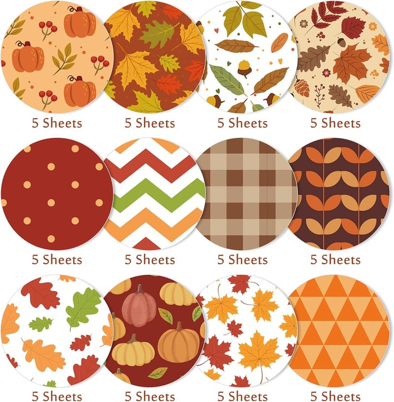 Whaline 60 Sheets Thanksgiving Pattern Paper 5.5 x 8.3 inch Fall Leaves Pumpkin Plaid Craft Paper Double-Sided Origami Paper for Harvest Autumn Card Making Scrapbook,12 Designs - Image 3