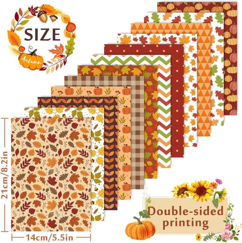 Whaline 60 Sheets Thanksgiving Pattern Paper 5.5 x 8.3 inch Fall Leaves Pumpkin Plaid Craft Paper Double-Sided Origami Paper for Harvest Autumn Card Making Scrapbook,12 Designs - Image 2
