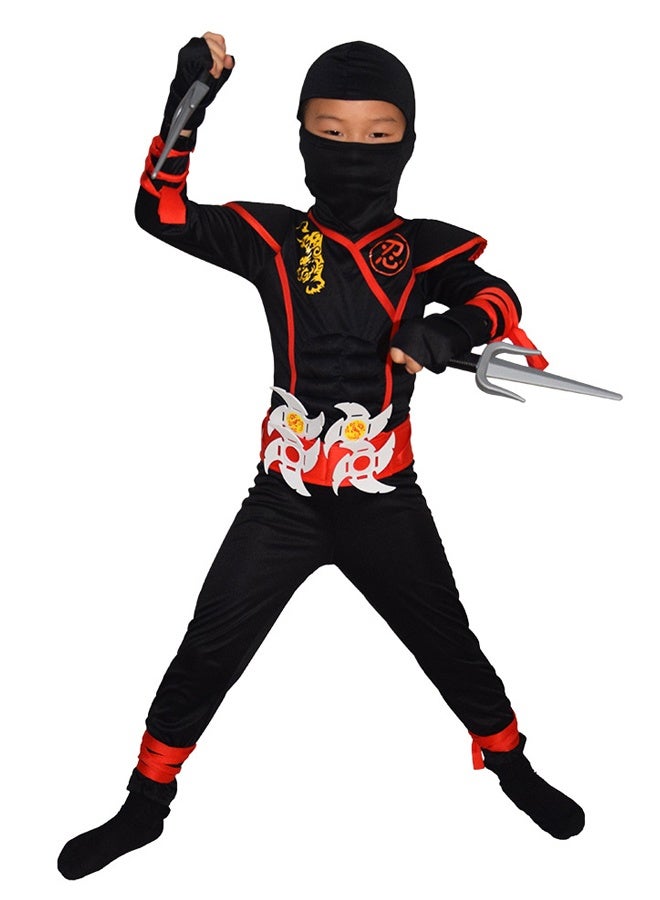 Samurai Ninja Costume Set M (8-10Y) for Children Boys Cosplay Set with Ninja Accessories for Role Play, Halloween, Party - Image 2