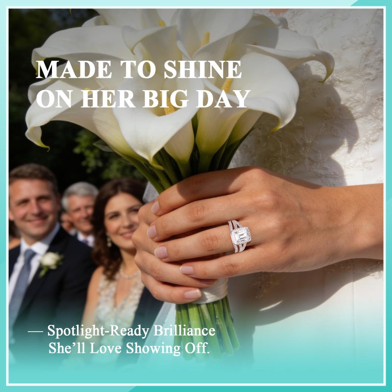 LOIPURI 3CT Moissanite Wedding Sets for Women, Perfect Matching Emerald Cut Engagement Ring Wedding Band Bridal Set, Sterling Silver, D Color VVS1, Ring Box Included, Proposal Promise Valentine's Day Gift - Image 3