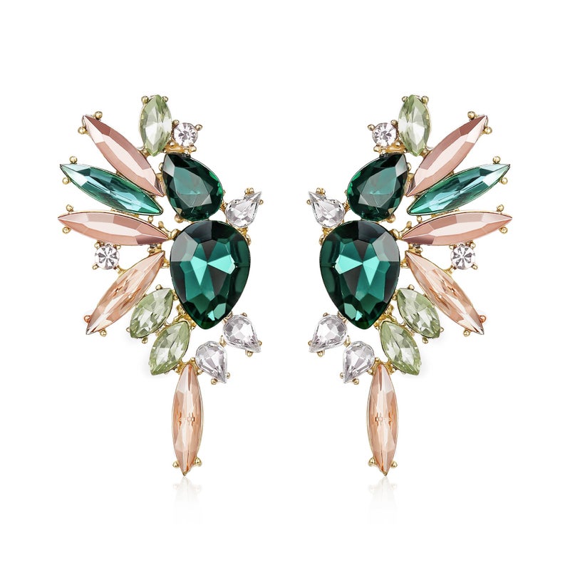 EVER FAITH St Patricks Day Crystal Fashion Statement Earrings, Vintage Marquise Teardrop Cluster Bling Colorful Dangle Earrings for Women Green w/Champagne - Image 1