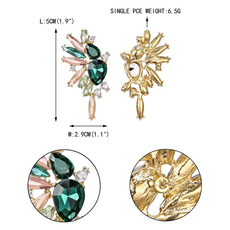 EVER FAITH St Patricks Day Crystal Fashion Statement Earrings, Vintage Marquise Teardrop Cluster Bling Colorful Dangle Earrings for Women Green w/Champagne - Image 5