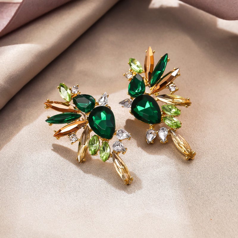 EVER FAITH St Patricks Day Crystal Fashion Statement Earrings, Vintage Marquise Teardrop Cluster Bling Colorful Dangle Earrings for Women Green w/Champagne - Image 4