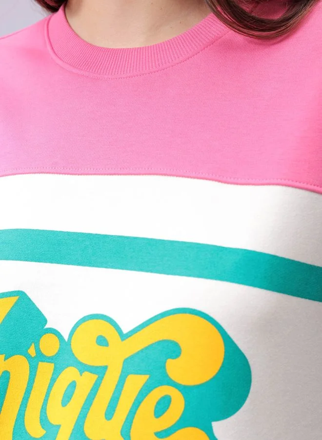 Freehand Women Loose Fit Typographic Oversized Sweatshirt