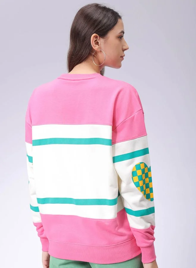 Freehand Women Loose Fit Typographic Oversized Sweatshirt