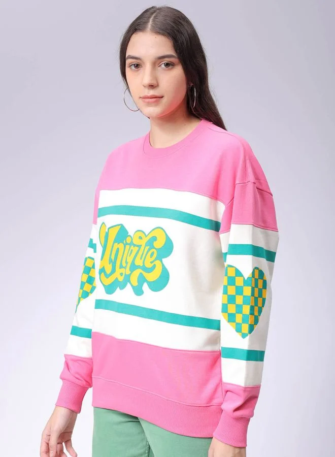 Freehand Women Loose Fit Typographic Oversized Sweatshirt