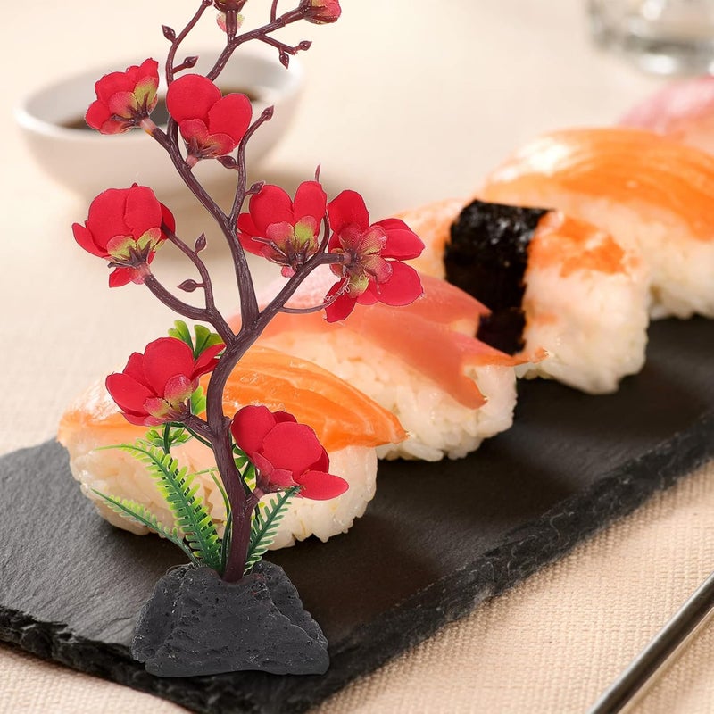 comfrt Sushi Dish Decor Artificial Sushi Restaurant Sashimi Serving Plate Artificial Flowers Sashimi Platter Decoration Green Plant Dish for Japanese Restaurant Desktop Display - Image 4