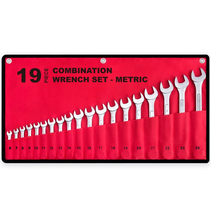 EFFICERE 19-Piece Complete Metric Combination Wrench Set in Roll-up Pouch, No Skipped Metric Sizes 6mm - 24mm | Best Value Wrench Set, Ideal for General Household, Garage, Workshop, Auto Repairs, Emergency - Image 1
