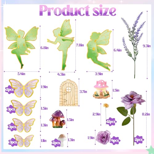 JUYRLE 38Pcs Fairy Cake Toppers JUYRLE Fairy Cake Decoration Pink Mushroom House Cake Decoration with Butterfly Flower Fairy Garden Topper for Girls Spring Happy Birthday Party Baby Shower - Image 5