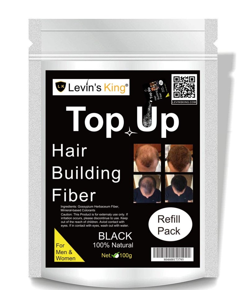 Levins King Hair Building Fiber Hair concealer Refill Pack Use For Caboki Toppik Looks 21 etc Black 100 Gram - Image 1