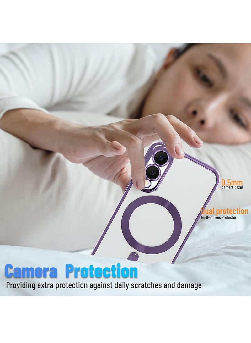Wtech Samsung Galaxy S25 Edge 5G 2025 Magsafe PU Luxury Plating Raised Lips Camera Hole With Camera Lens Protection Case Cover - Clear/Eggplant Purple - Image 3
