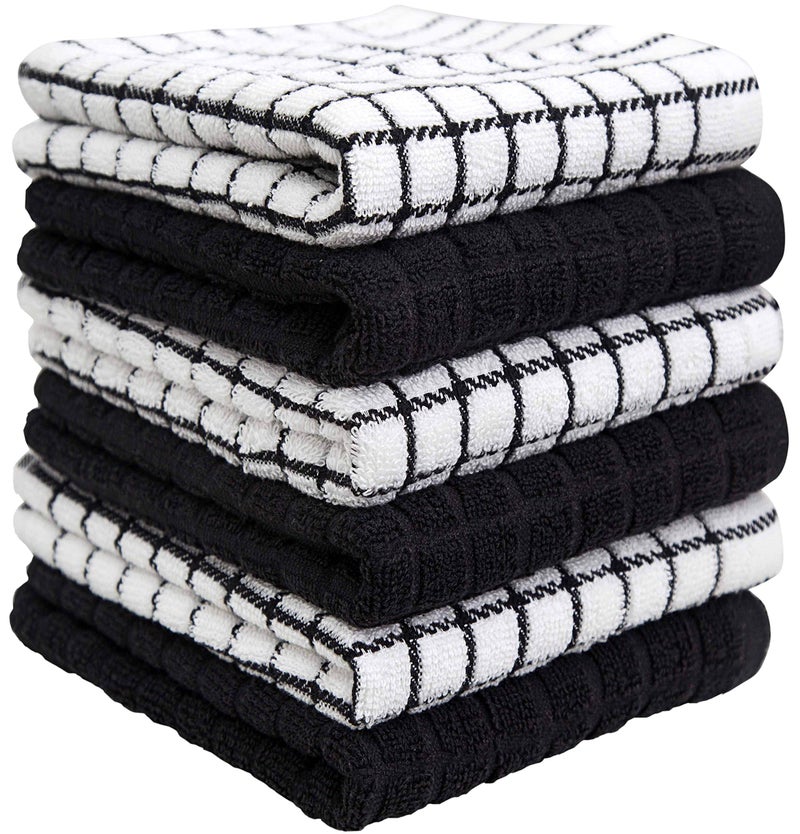 Bumble Towels Kitchen Towels 16""x 28"" | Dish Towels | Kitchen Hand Towels | Large Dishcloths | Highly Absorbent Tea Towel with Hanging Loop | Natural Ring Spun Cotton  380 GSM | Black Check Design - 6 Pack  - Image 5