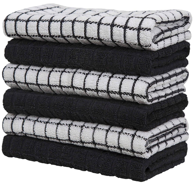 Bumble Towels Kitchen Towels 16""x 28"" | Dish Towels | Kitchen Hand Towels | Large Dishcloths | Highly Absorbent Tea Towel with Hanging Loop | Natural Ring Spun Cotton  380 GSM | Black Check Design - 6 Pack  - Image 4