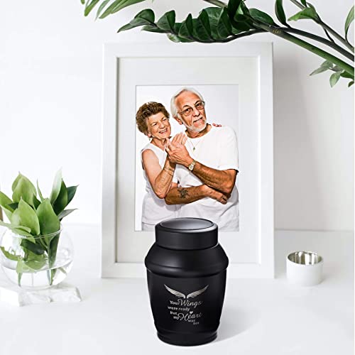 LINES ARTE 5.7 Inches Medium Size Urns for Human Ashes Adult Male,Black Angel Wings Cremation Decorative Urns for Adult Ashes - Image 5