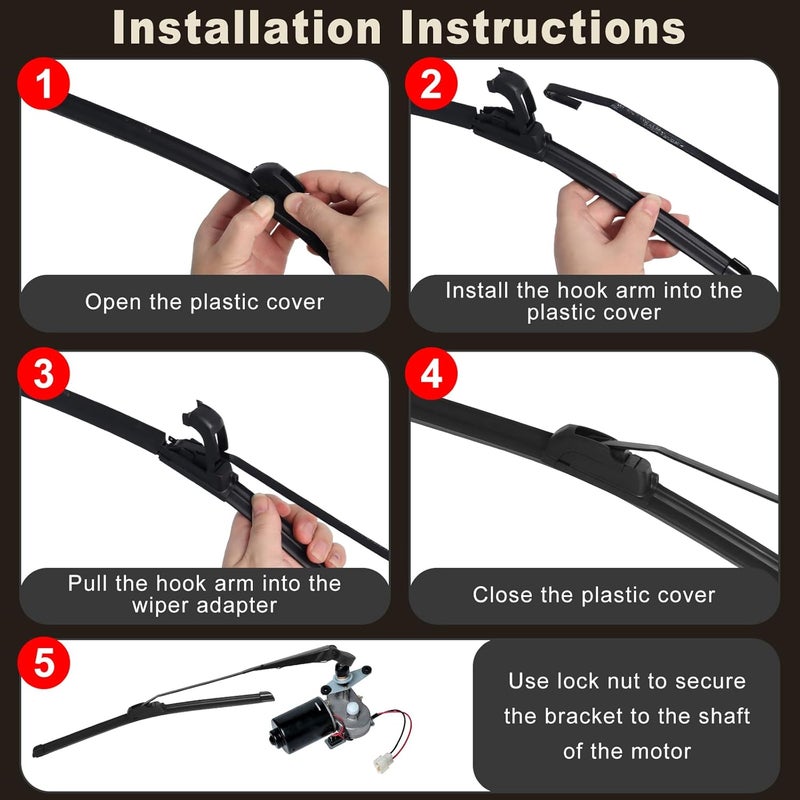 Wadoy 12V Electric Motor Universal Car Windshield Wiper Kit with 16" Wiper Blade for Polaris Ranger RZR 800 900 1000 - Image 3