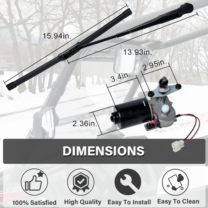 Wadoy 12V Electric Motor Universal Car Windshield Wiper Kit with 16" Wiper Blade for Polaris Ranger RZR 800 900 1000 - Image 2